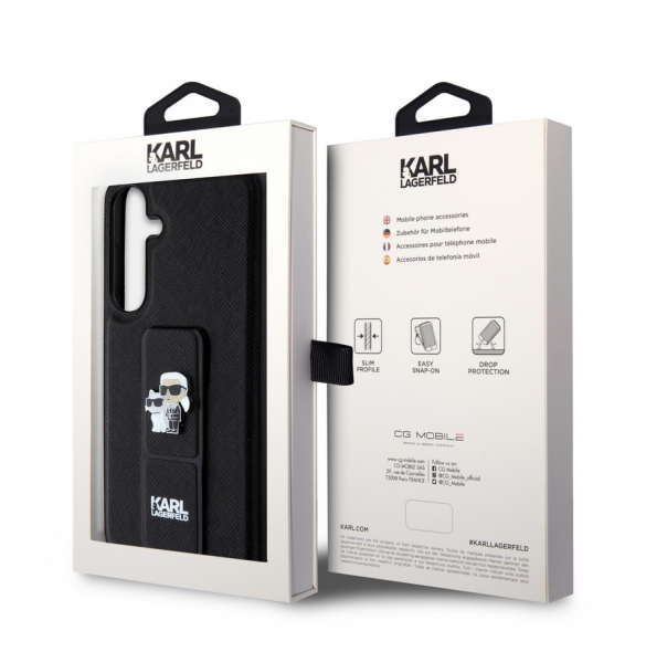 Karl Lagerfeld Saffiano Grip Stand Metall Logotyp Bakskal till Samsung Galaxy S24+ Svart