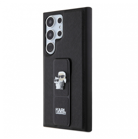 Karl Lagerfeld Saffiano Grip Stand Metall Logotyp Bakskal till Samsung Galaxy S24 Ultra Black