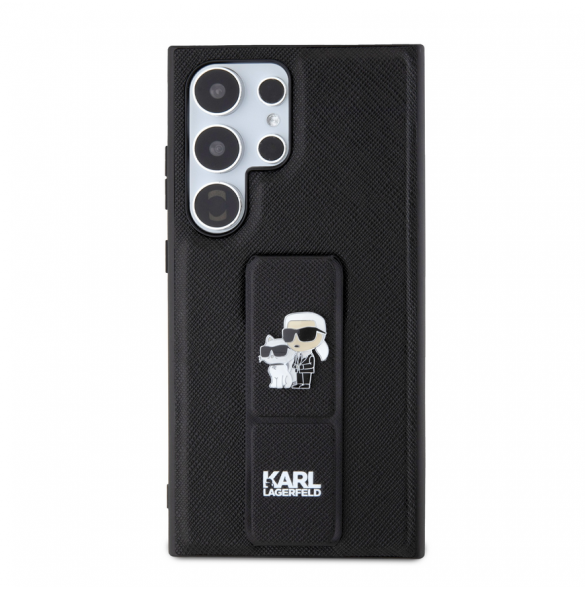 Karl Lagerfeld Saffiano Grip Stand Metall Logotyp Bakskal till Samsung Galaxy S24 Ultra Black