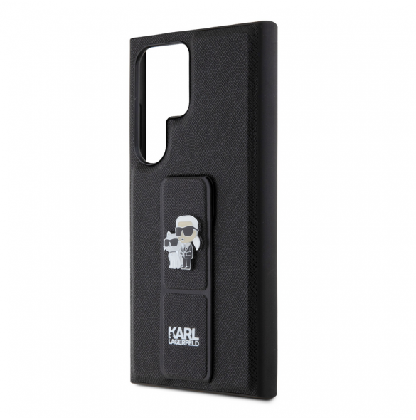 Karl Lagerfeld Saffiano Grip Stand Metall Logotyp Bakskal till Samsung Galaxy S24 Ultra Black