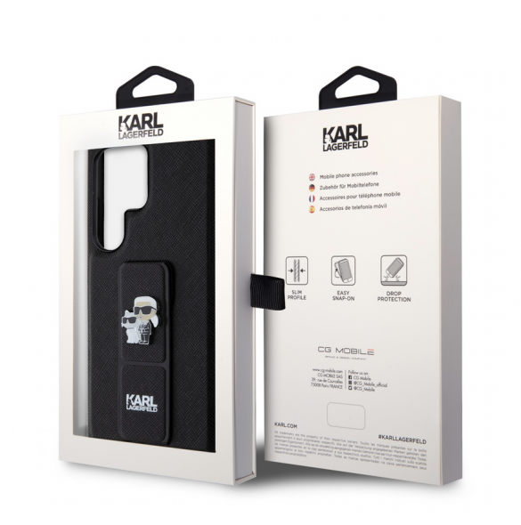 Karl Lagerfeld Saffiano Grip Stand Metall Logotyp Bakskal till Samsung Galaxy S24 Ultra Black