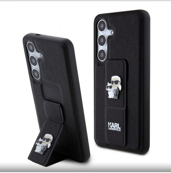 Karl Lagerfeld Saffiano Grip Stativ Metall Logotyp Bakskal till Samsung Galaxy S24 Svart