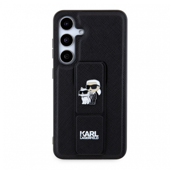 Karl Lagerfeld Saffiano Grip Stativ Metall Logotyp Bakskal till Samsung Galaxy S24 Svart