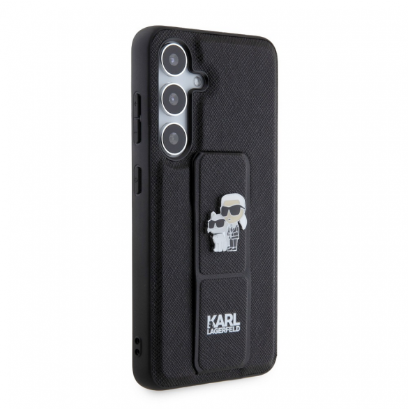 Karl Lagerfeld Saffiano Grip Stativ Metall Logotyp Bakskal till Samsung Galaxy S24 Svart