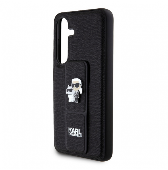 Karl Lagerfeld Saffiano Grip Stativ Metall Logotyp Bakskal till Samsung Galaxy S24 Svart