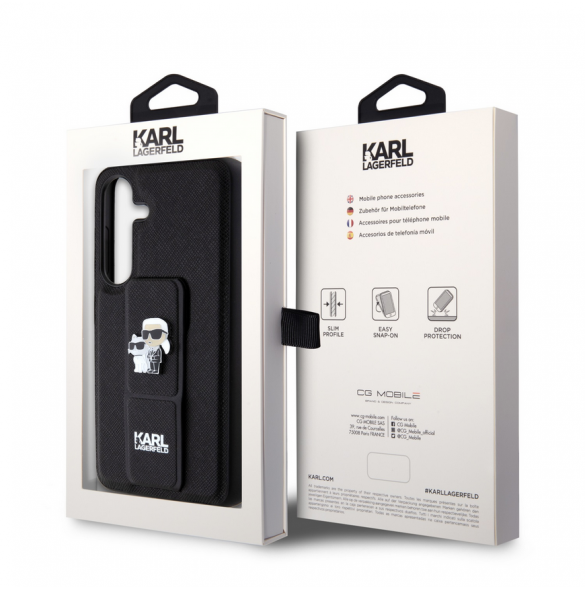 Karl Lagerfeld Saffiano Grip Stativ Metall Logotyp Bakskal till Samsung Galaxy S24 Svart