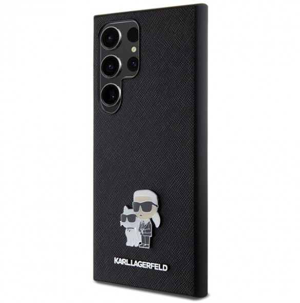 Karl Lagerfeld PU Saffiano Metall Karl och Choupette Bakskal till Samsung Galaxy S24 Ultra Black
