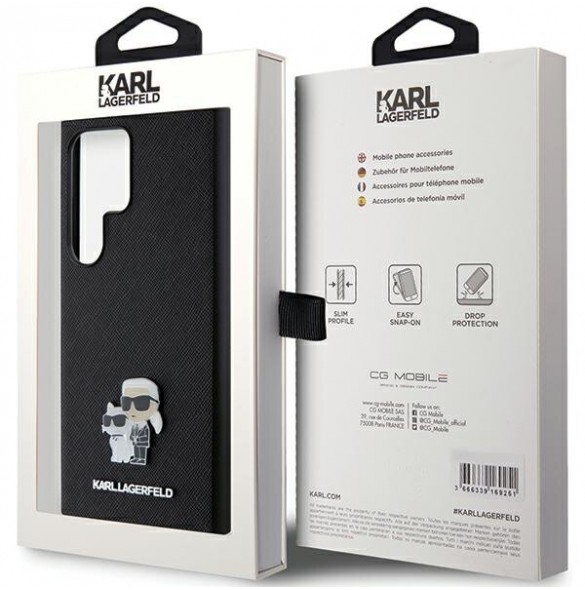 Karl Lagerfeld PU Saffiano Metall Karl och Choupette Bakskal till Samsung Galaxy S24 Ultra Black