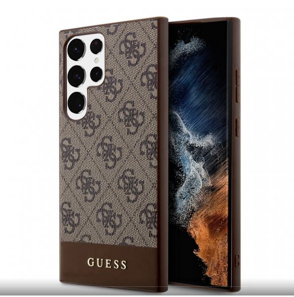 Guess PU 4G Stripe Bakskal till Samsung Galaxy S24 Ultra Brown