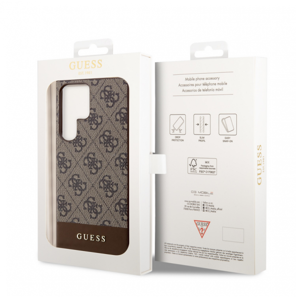 Guess PU 4G Stripe Bakskal till Samsung Galaxy S24 Ultra Brown