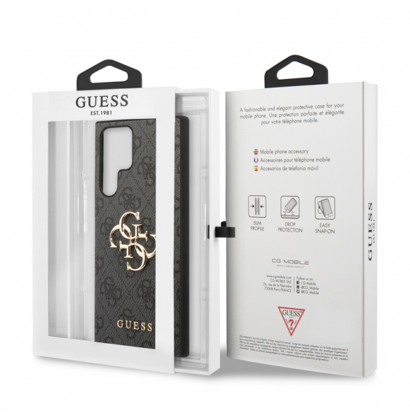 Guess PU 4G metalllogotyp bakskal till Samsung Galaxy S24 Ultra Grey