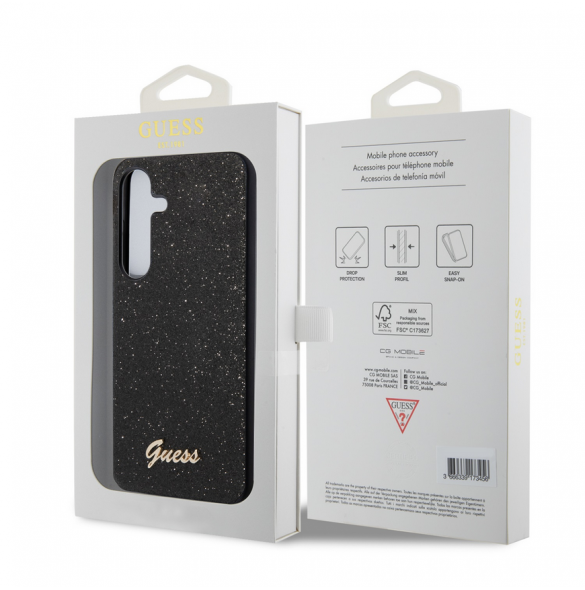 Guess PC/TPU Glitter Flakes Metalllogotyp Bakskal till Samsung Galaxy S24+ Svart