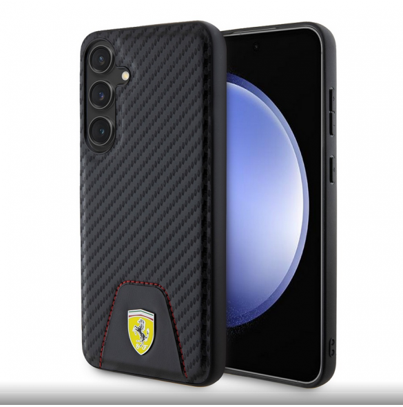 Ferrari PU Läder Bottom Carbon Bakskal till Samsung Galaxy S24+ Svart