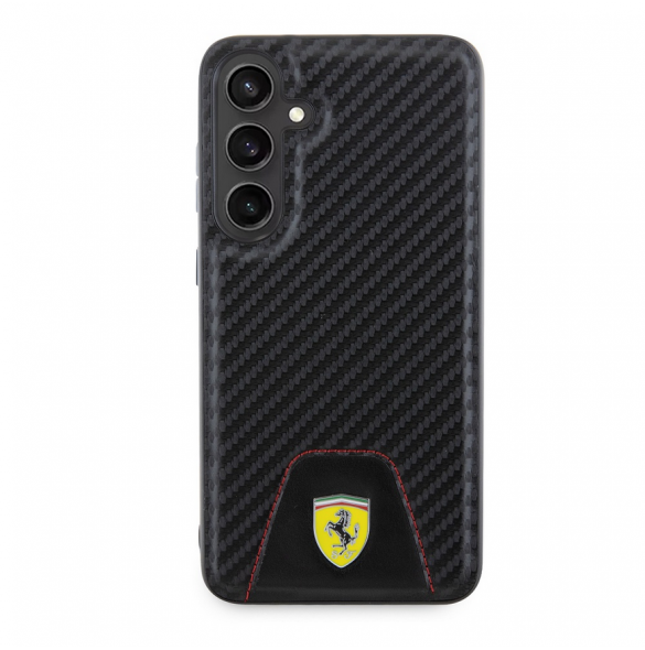 Ferrari PU Läder Bottom Carbon Bakskal till Samsung Galaxy S24+ Svart