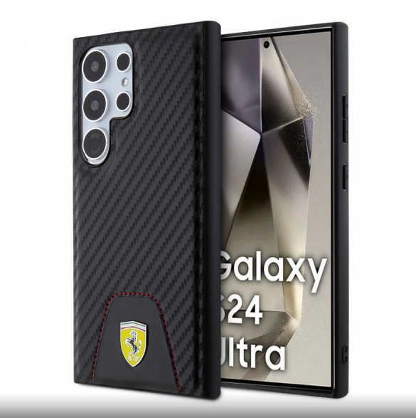 Ferrari PU Läder Bottom Carbon Bakskal till Samsung Galaxy S24 Ultra Black