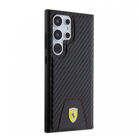 Ferrari PU Läder Bottom Carbon Bakskal till Samsung Galaxy S24 Ultra Black
