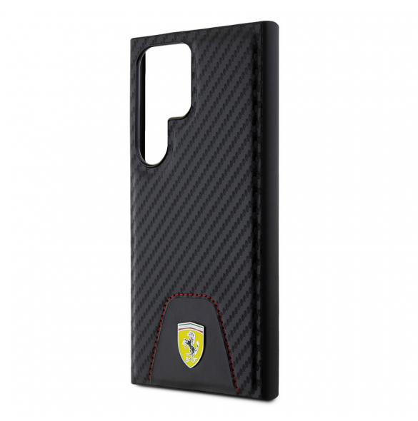 Ferrari PU Läder Bottom Carbon Bakskal till Samsung Galaxy S24 Ultra Black