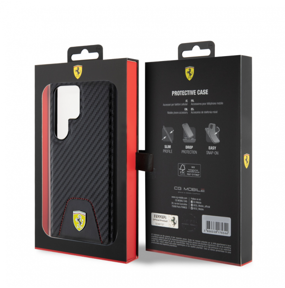 Ferrari PU Läder Bottom Carbon Bakskal till Samsung Galaxy S24 Ultra Black