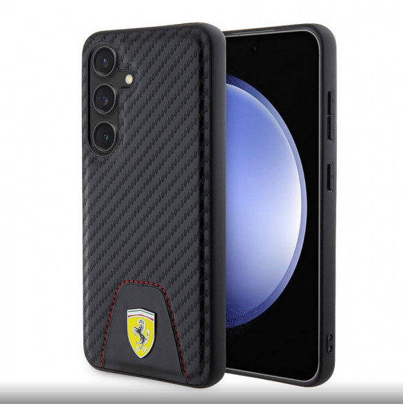 Ferrari PU Läder Bottom Carbon Bakskal till Samsung Galaxy S24 Svart