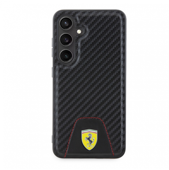 Ferrari PU Läder Bottom Carbon Bakskal till Samsung Galaxy S24 Svart