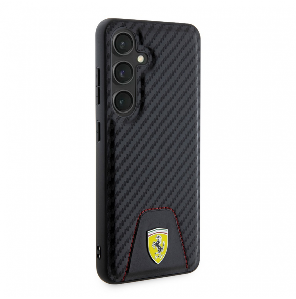 Ferrari PU Läder Bottom Carbon Bakskal till Samsung Galaxy S24 Svart