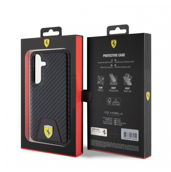 Ferrari PU Läder Bottom Carbon Bakskal till Samsung Galaxy S24 Svart