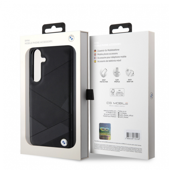 BMW Signature Leather Metal Logo Bakskal till Samsung Galaxy S24+ Svart