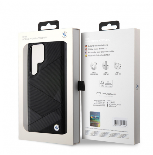 BMW Signature Leather Metal Logo Bakskal till Samsung Galaxy S24 Ultra Black