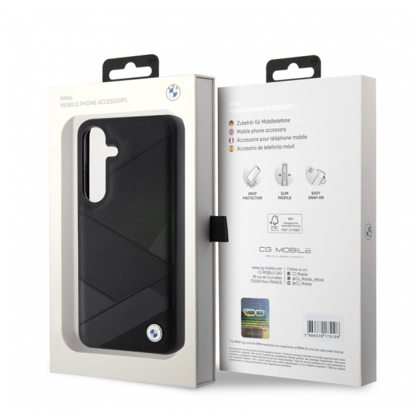 BMW Signature Leather Metal Logo Bakskal till Samsung Galaxy S24 Svart