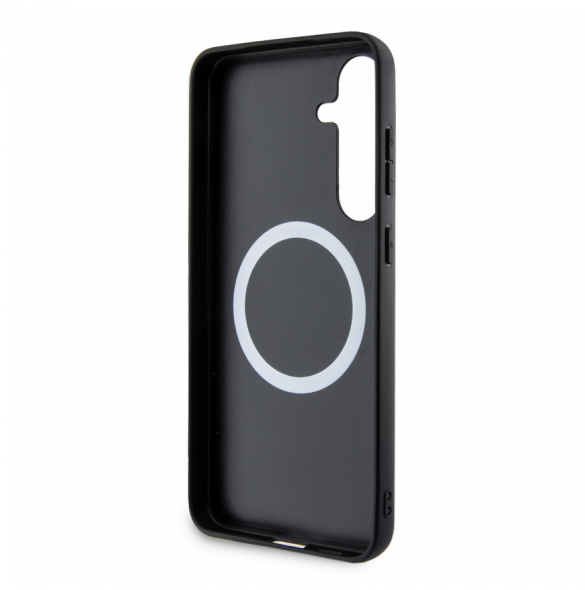 BMW M PU Läder Carbon Magsafe Tricolor Line Bakskal till Samsung Galaxy S24+ Svart