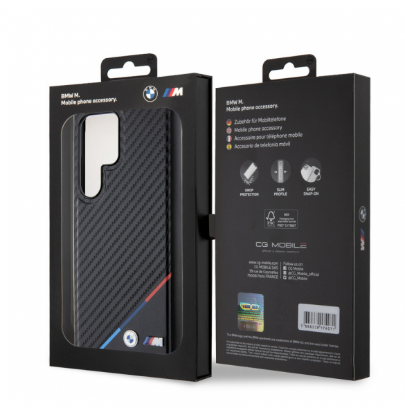 BMW M PU Läder Carbon Magsafe Tricolor Line Bakskal till Samsung Galaxy S24 Ultra Black