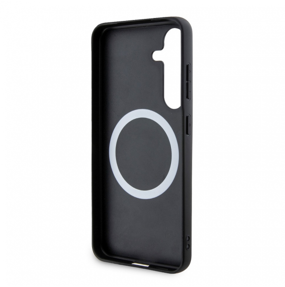 BMW M PU Läder Carbon Magsafe Tricolor Line Bakskal till Samsung Galaxy S24 Svart