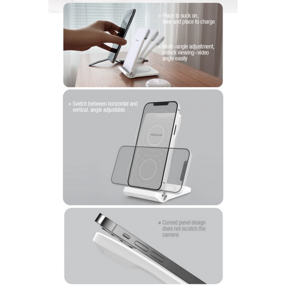 Nillkin PowerTrio 3in1 trådlös laddare för Apple Watch White (MFI)