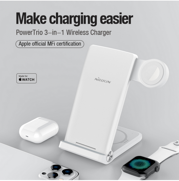 Nillkin PowerTrio 3in1 trådlös laddare för Apple Watch White (MFI)
