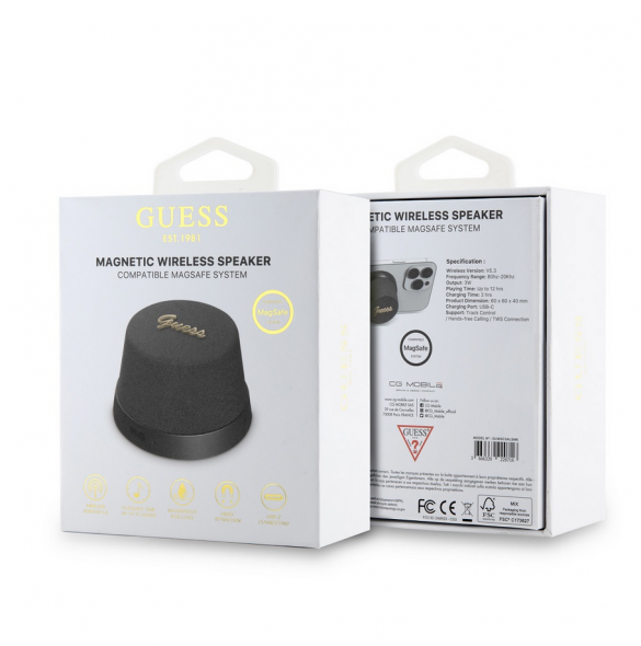 Guess 2in1 magnetisk Bluetooth-högtalare / Stativ Metal Script Svart