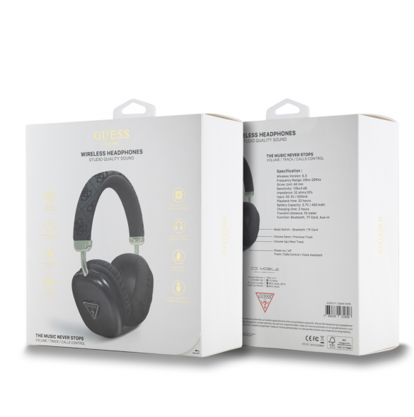 Guess PU Leather 4G Triangle Logo Bluetooth Stereo Headphone Svart