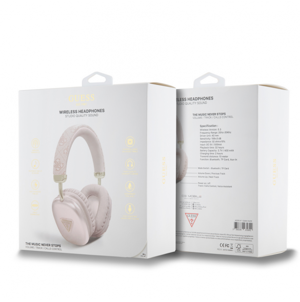 Guess PU Leather 4G Triangle Logo Bluetooth Stereo Headphone Rosa