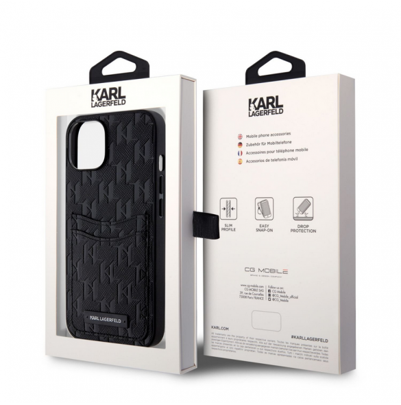 Karl Lagerfeld Saffiano Monogram Card Slot Case för iPhone 14 Svart