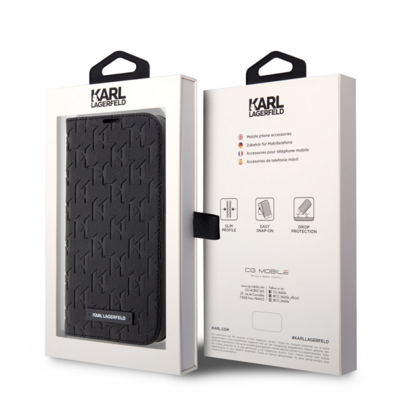 Karl Lagerfeld PU Saffiano Monogram Bokfodral för iPhone 14 Pro Max Svart