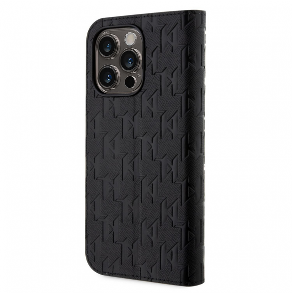 Karl Lagerfeld PU Saffiano Monogram Bokfodral för iPhone 14 Pro Svart