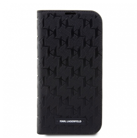 Karl Lagerfeld PU Saffiano Monogram Bokfodral för iPhone 14 Pro Svart