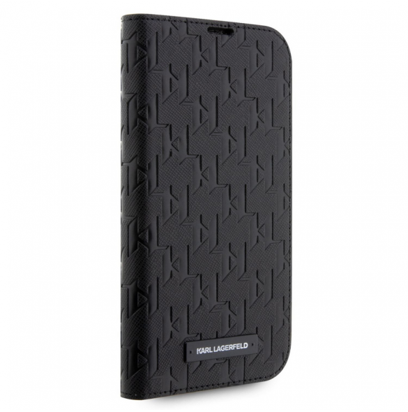 Karl Lagerfeld PU Saffiano Monogram Bokfodral för iPhone 14 Pro Svart