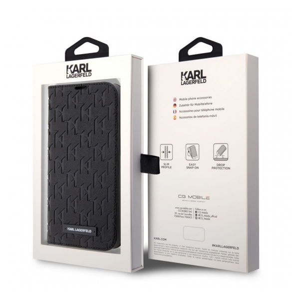Karl Lagerfeld PU Saffiano Monogram Bokfodral för iPhone 14 Pro Svart