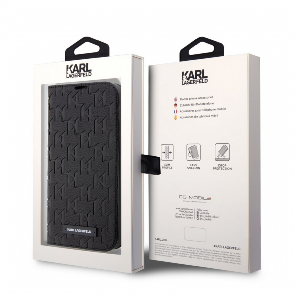 Karl Lagerfeld PU Saffiano Monogram Bokfodral för iPhone 13 Pro Max Svart