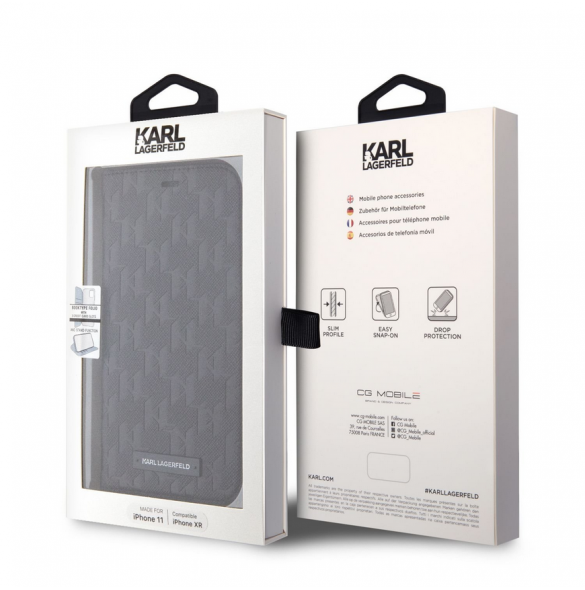 Karl Lagerfeld PU Saffiano Monogram Bokfodral för iPhone 11 Svart