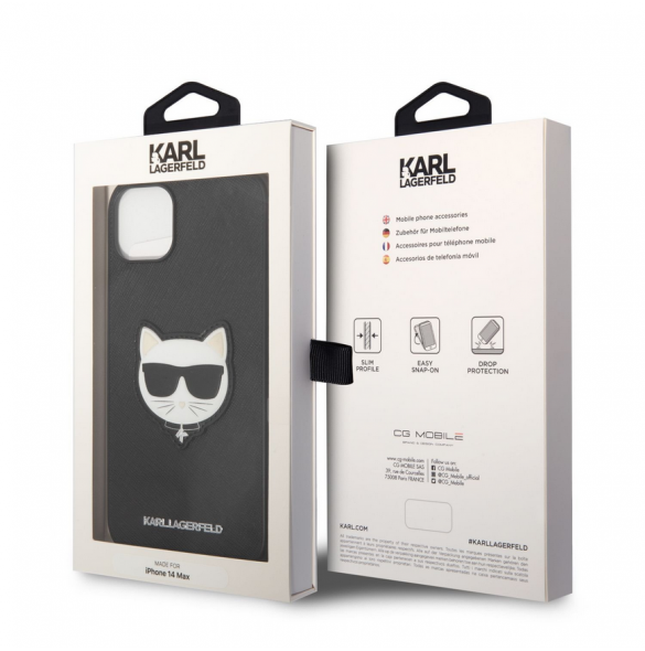 Karl Lagerfeld PU Saffiano Choupette Head Case för iPhone 14 Plus Svart
