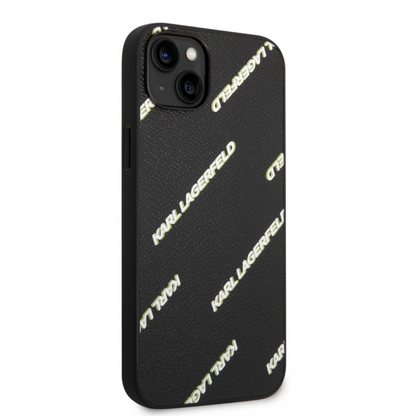 Karl Lagerfeld PU-kornigt läder Logomania-fodral till iPhone 14 Plus Svart