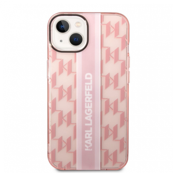 Karl Lagerfeld Monogram Vertical Stripe Fodral för iPhone 14 Plus Rosa