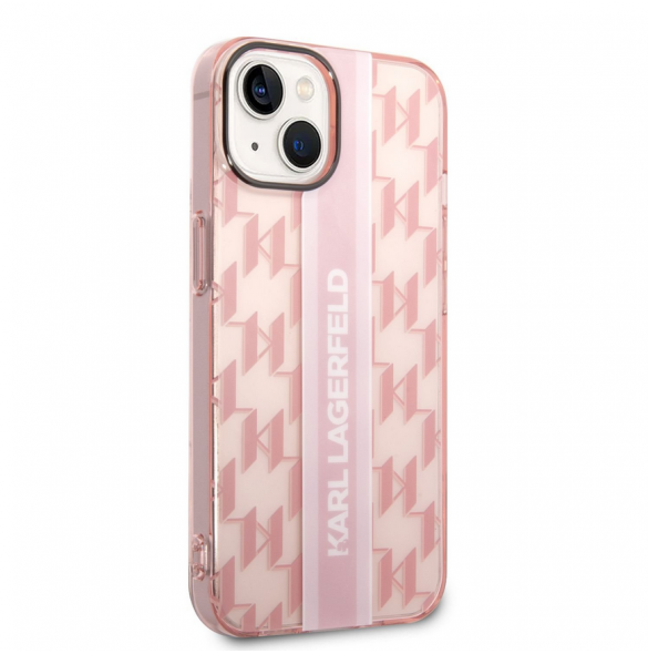 Karl Lagerfeld Monogram Vertical Stripe Fodral för iPhone 14 Plus Rosa