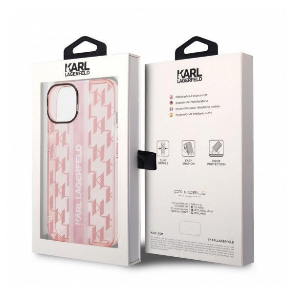 Karl Lagerfeld Monogram Vertical Stripe Fodral för iPhone 14 Plus Rosa